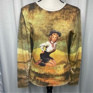 Vintage long sleeve shirt, retro look, leather lace up detail on sides